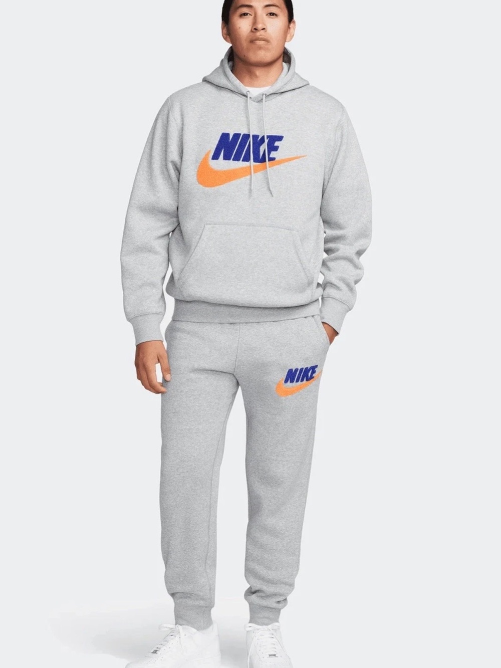 Nike Gray Pullover Hoodie with Blue and Orange Swoosh